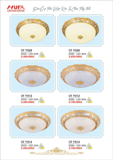 Đèn ốp trần Ý Hufa OTY 028, OTY 012, OTY 014