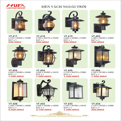 Đèn vách Hufa VT 434, VT 433, VT 432, VT 428, VT 426, VT 425, VT 424, VT 423, VT 422, VT 419, VT 418, VT 417