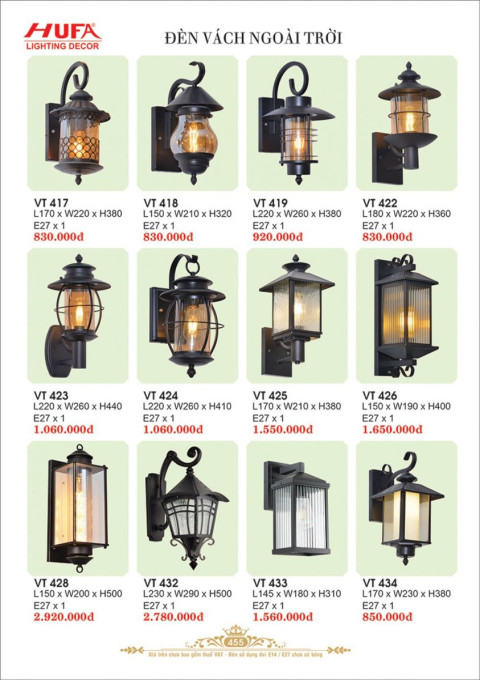 Đèn vách Hufa VT 434, VT 433, VT 432, VT 428, VT 426, VT 425, VT 424, VT 423, VT 422, VT 419, VT 418, VT 417