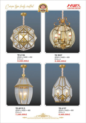 Đèn thả đồng Hufa TĐ 6136, TĐ 9037, TĐ 6019/3, TĐ 6137