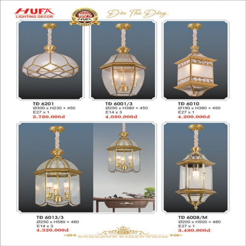 Đèn thả đồng Hufa TĐ 6201, TĐ 6001/3, TĐ 6010, TĐ 6013/3, TĐ 6008/M