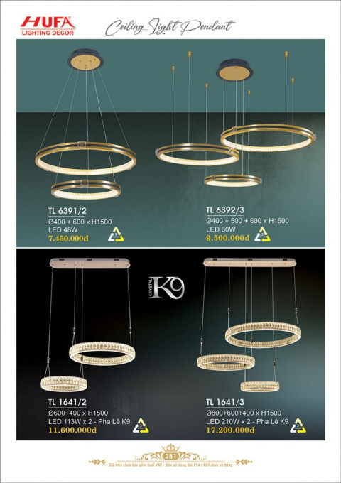 Đèn thả LED Hufa TL 6391/2, TL 6392/3, TL 1641/2, TL 1641/3