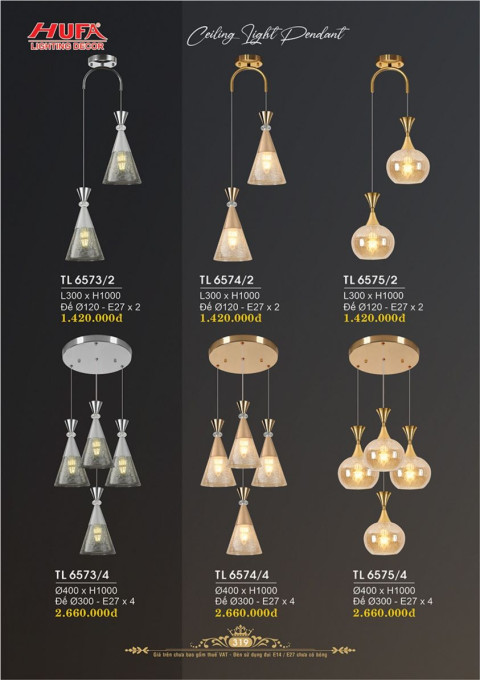 Đèn thả LED Hufa TL 6573/2, 6574/2, 6575/2, 6573/4, 6574/4, 6575/4