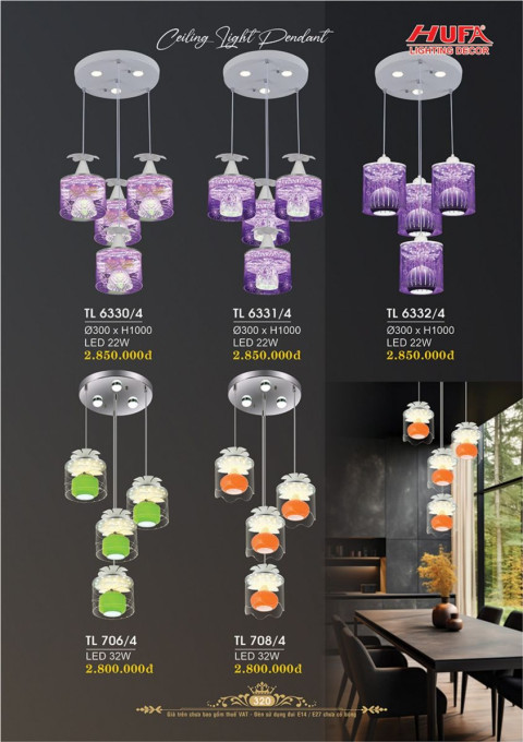 Đèn thả LED Hufa TL 6330/4, TL 6331/4, TL 6332/4, TL 706/4, TL 708/4