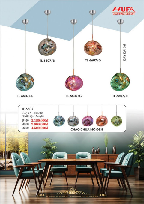 Đèn thả LED Hufa TL 6607/A, TL 6607/B, TL 6607/C, TL 6607/D, TL 6607/E