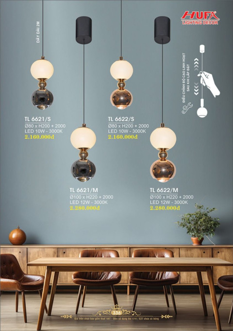 Đèn thả LED Hufa TL 6621/S, TL 6621/M, TL 6622/S, TL 6622/M