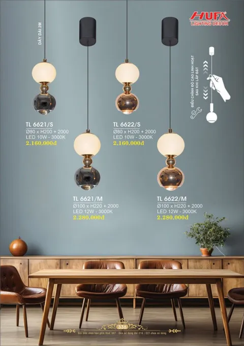 Đèn thả LED Hufa TL 6621/S, TL 6621/M, TL 6622/S, TL 6622/M,