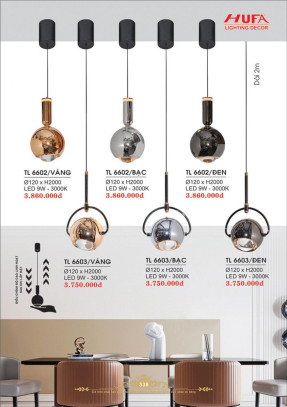 Đèn thả LED Hufa TL 6602/VÀNG, TL 6602/BẠC, TL 6602/ĐEN, TL 6603/VÀNG, TL 6603/BẠC, TL 6603/ĐEN
