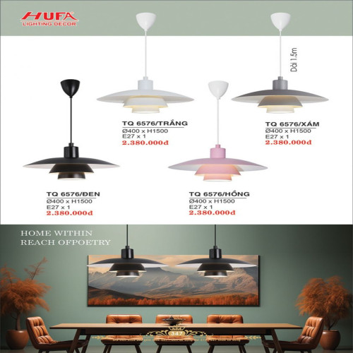 Đèn thả quày bar Hufa TQ 6576/TRẮNG, TQ 6576/XÁM, TQ 6576/ĐEN, TQ 6576/HỒNG