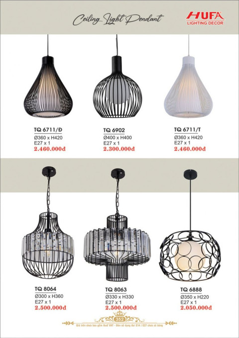 Đèn thả quày bar Hufa TQ 6711/Đ, TQ 6711/T, TQ 6902, TQ 8063, TQ 8064, TQ 6888