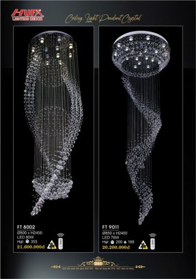 Đèn thả thông tầng pha lê Hufa FT 8002, FT 9011