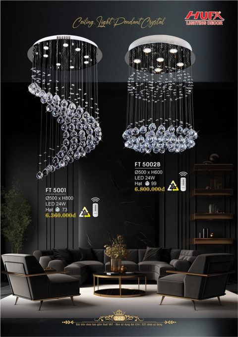 Đèn thả pha lê Hufa FT 5001, FT 5002B