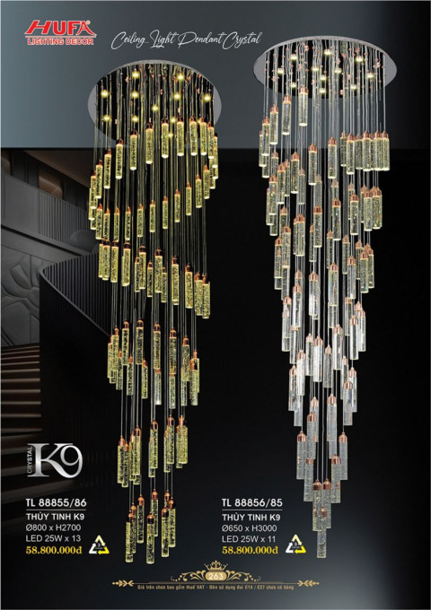 Đèn thả thông tầng pha lê Hufa TL 88855/86, TL 88856/85