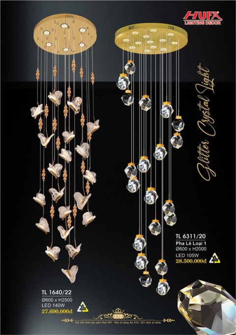 Đèn thả thông tầng pha lê Hufa TL 1640/22, TL 6311/20