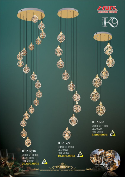 Đèn thả thông tầng pha lê Hufa TL 1619/18, TL 1619/9, TL 1619/6