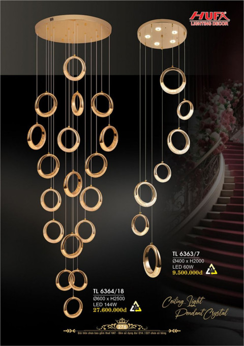 Đèn thả thông tầng Hufa TL 6364/18, TL 6363/7
