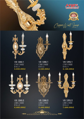 Đèn vách đồng Hufa VĐ 1250/1, VĐ 1250/2, VĐ 1288/1, VĐ 1288/2, VĐ 1292/1, VĐ 1292/2