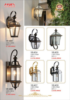Đèn vách đồng Hufa VĐ 6214, VĐ 6215, VĐ 6217, VĐ 6218, VĐ 6207, VĐ 6208