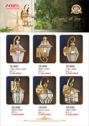 Đèn vách đồng Hufa VĐ 6220, VĐ 6221, VĐ 6222, VĐ 6023, VĐ 6032, VĐ 6035