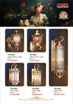 Đèn vách đồng Hufa VĐ 6006, VĐ 6209, VĐ 5023, VĐ 6053, VĐ 6029