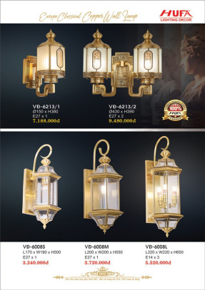 Đèn vách đồng Hufa VĐ 6008S, VĐ 6008M, VĐ 6008L, VĐ 6213/1, VĐ 6213/2