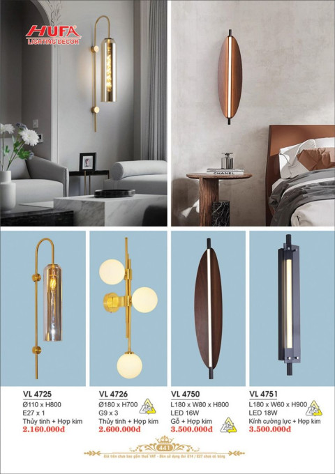 Đèn vách Led Hufa VL 4725, VL 4726, VL 4750, VL 4751