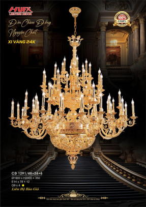 Đèn chùm đồng mạ vàng 24K Hufa CĐ 1291/48+24+6