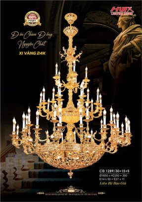 Đèn chùm đồng mạ vàng 24K Hufa CĐ 1289/30+15+5