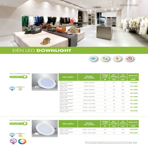 Đèn LED downlight Rạng Đông AT04 5W, 7W, 8W, 9W, 10W, 12W, 16W, 25W