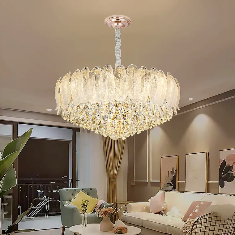 Đèn pha lê cao cấp lấp lánh tinh tế cho phòng khách hiện đại