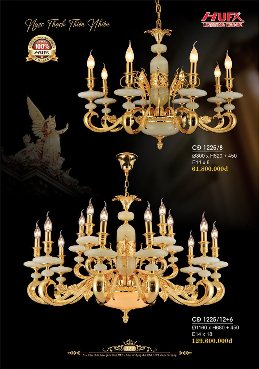 Đèn chùm đồng Hufa CĐ 1225/8, CĐ 1225/12+6