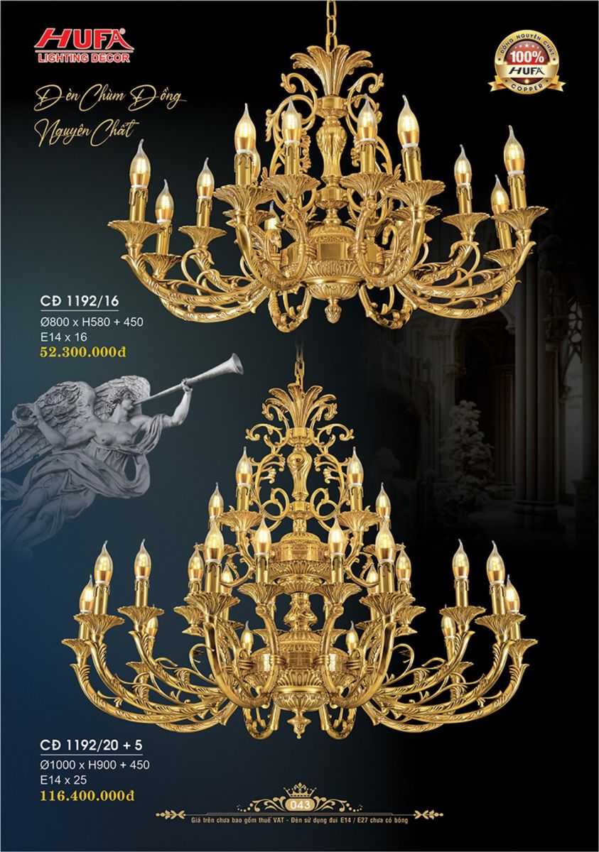 Đèn chùm đồng Hufa CĐ 1192/16, CĐ 1192/20+5