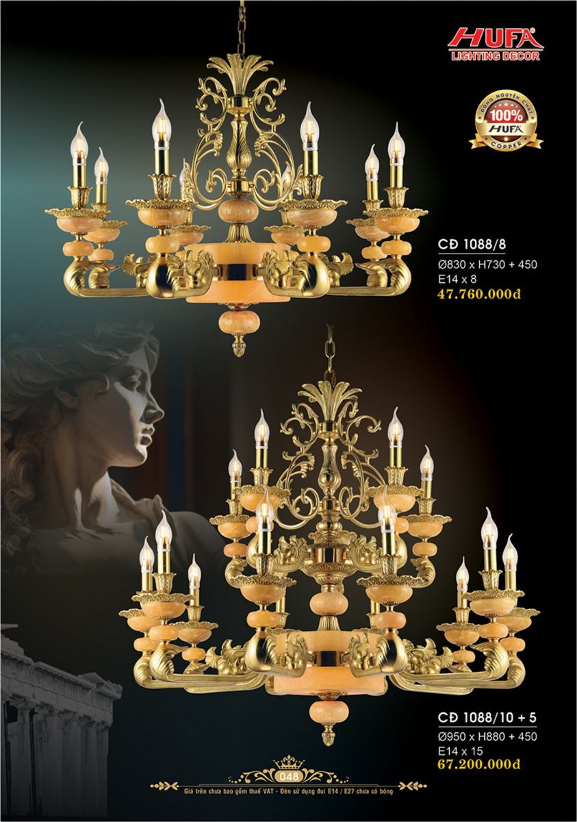Đèn chùm đồng Hufa CĐ 1088/8, CĐ 1088/10+5
