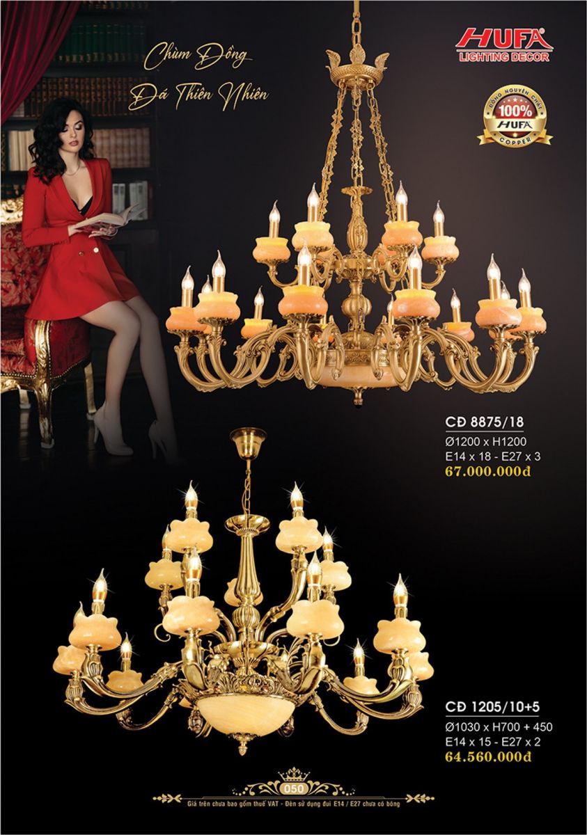 Đèn chùm đồng Hufa CĐ 8875/18, CĐ 1205/10+5