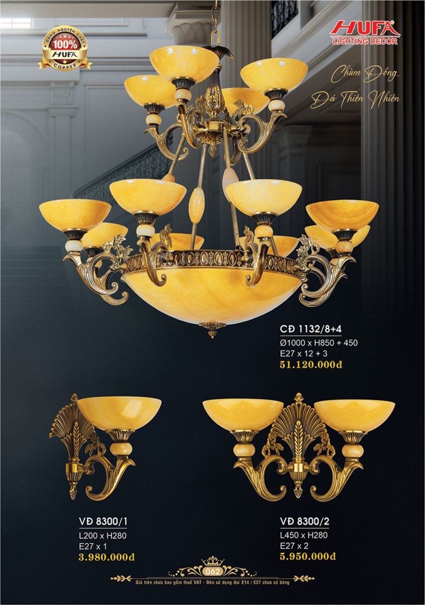 Đèn chùm đồng Hufa CĐ 1132/8+4, VĐ 8300/1, VĐ 8300/2