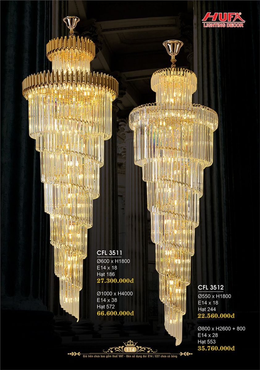Đèn chùm pha lê thông tầng Hufa CFL 3511, CFL 3512