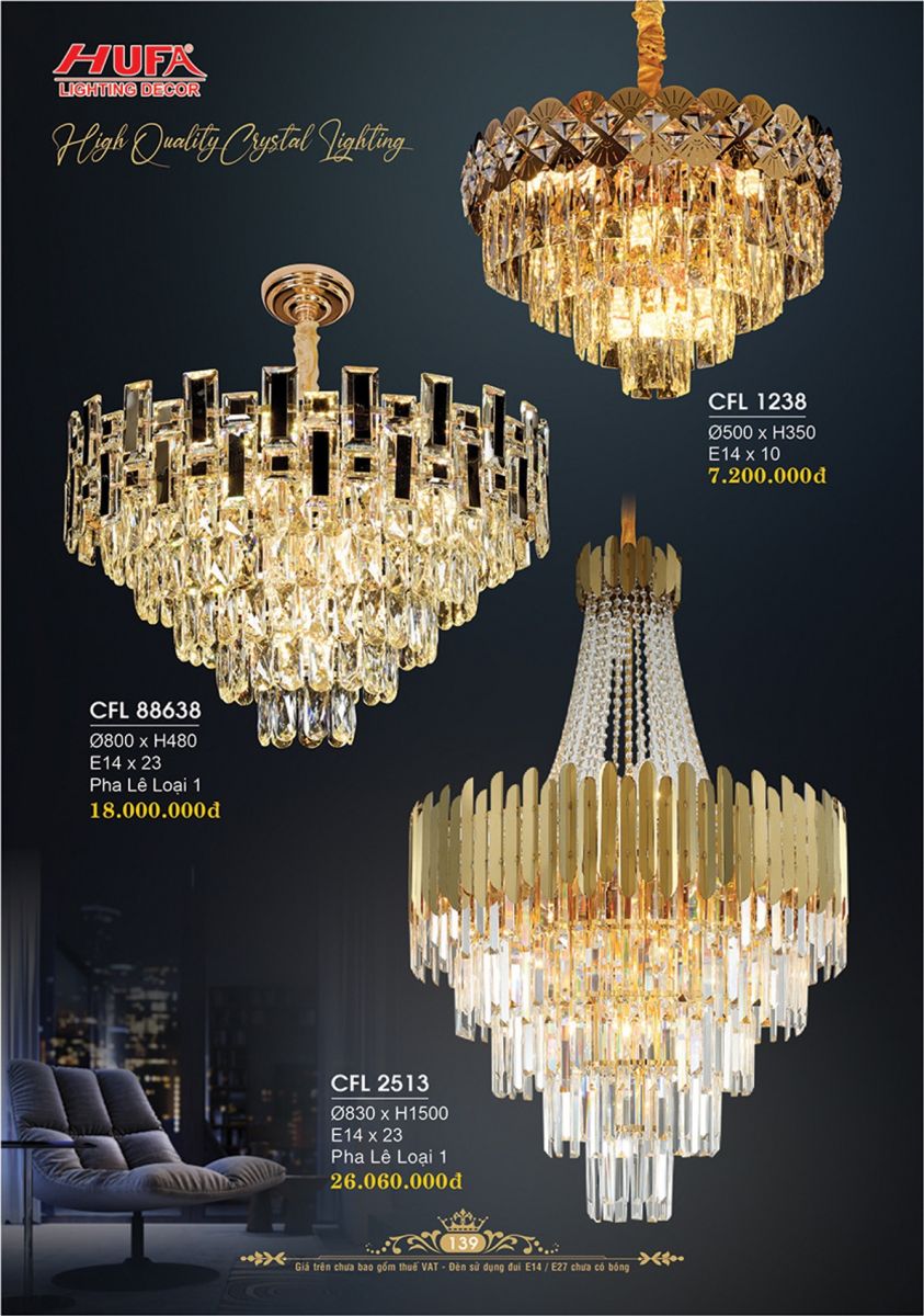 Đèn chùm pha lê Hufa CFL 1238, CFL 88638, CFL 2513