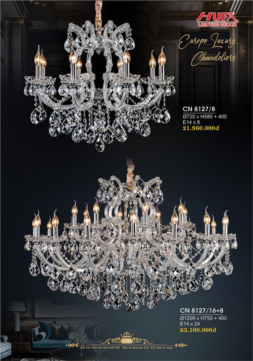 Đèn chùm nến Hufa CN 8127/8, CN 8127/16+8