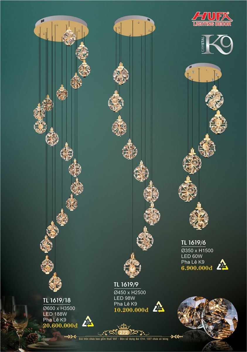 Đèn thả thông tầng pha lê Hufa TL 1619/18, TL 1619/9, TL 1619/6
