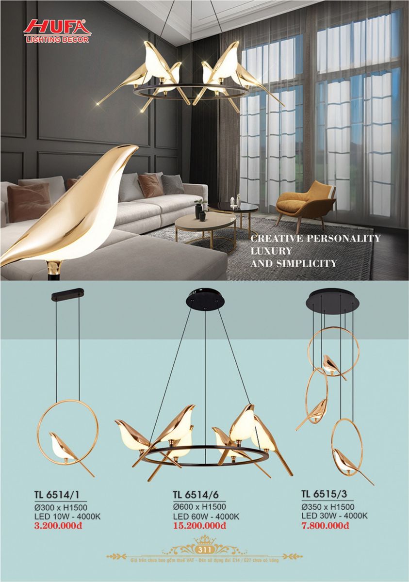 Đèn thả LED Hufa TL 6514/1, TL 6514/6, TL 6515/3