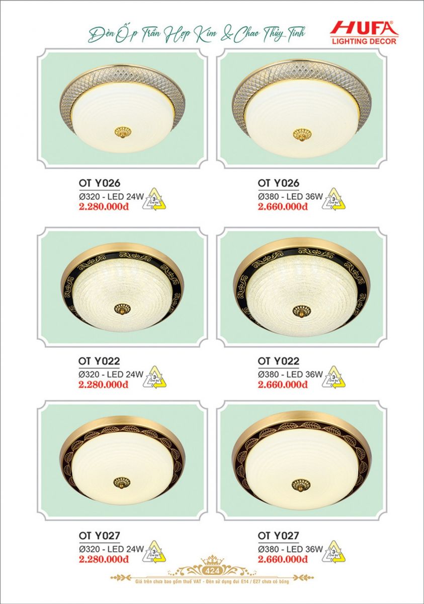 Đèn ốp trần Ý Hufa OTY 026, OTY 022, OTY 027