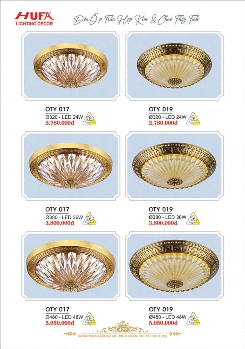 Đèn ốp trần Ý Hufa OTY 017, OTY 019