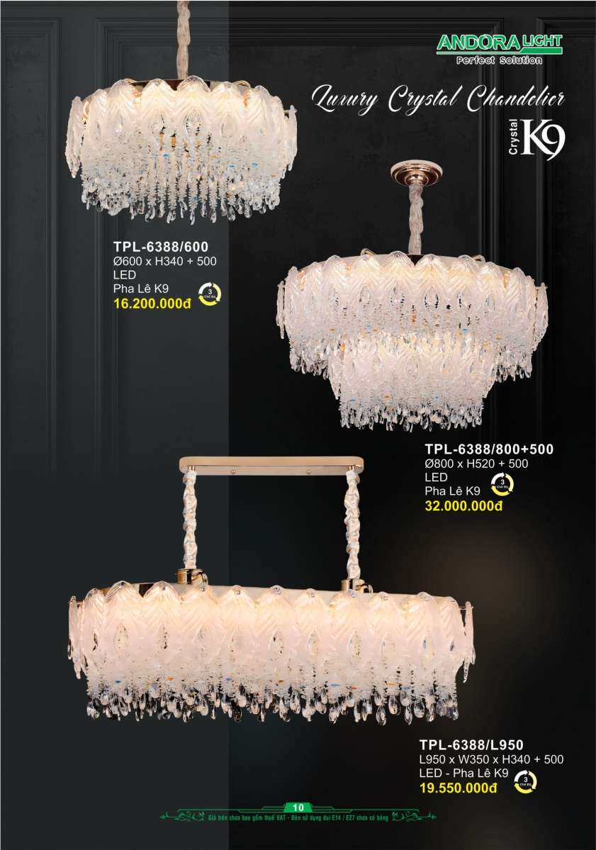Đèn chùm Andora Light TPL-6388/600, TPL-6388/800+500, TPL-6388/L950