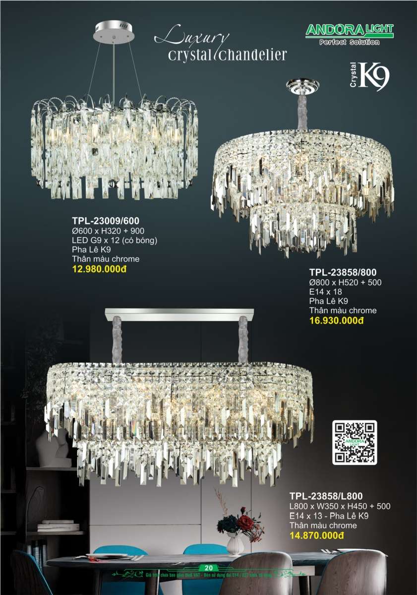 Đèn chùm Andora Light TPL-23009/600, TPL-23858/800, TPL-23858/L800