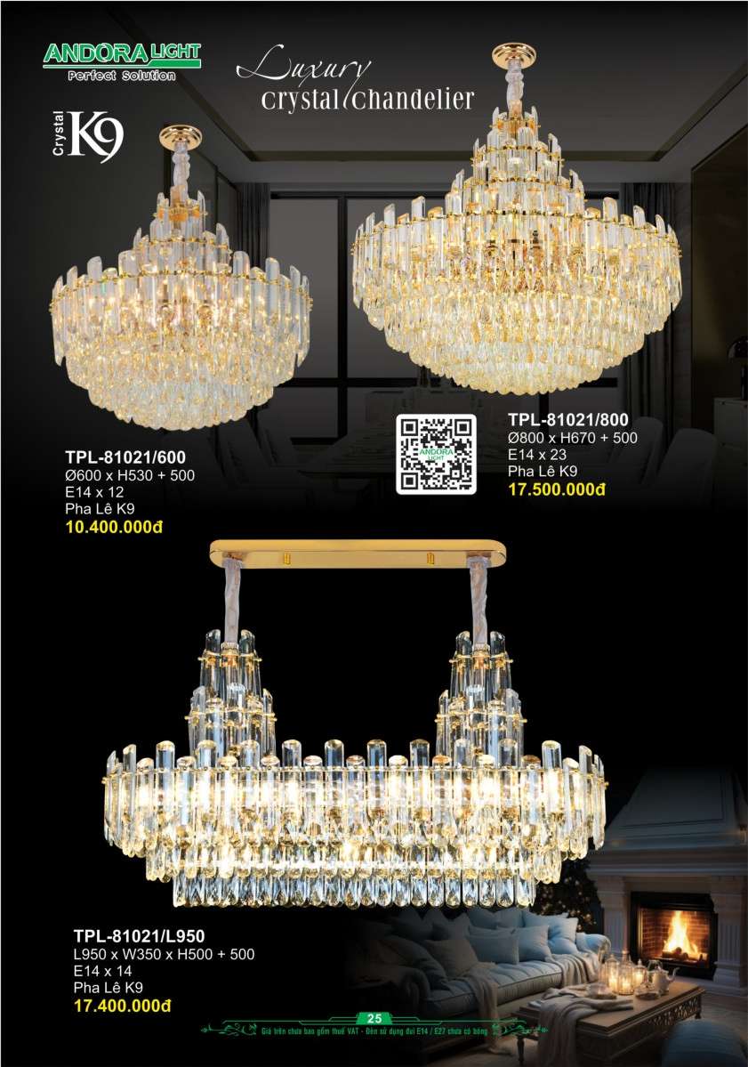 Đèn chùm Andora Light TPL-81021/600, TPL-81021/800, TPL-81021/L950