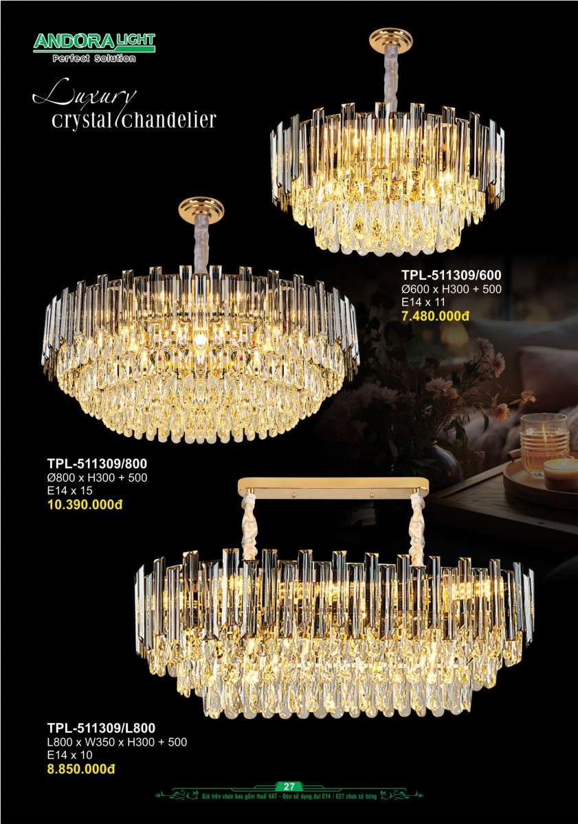 Đèn chùm Andora Light TPL-511309/600, TPL-511309/800, TPL-511309/L800