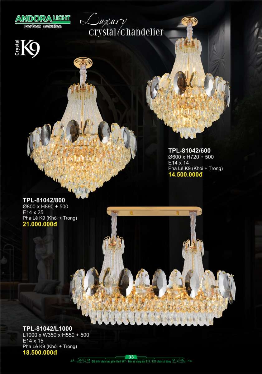 Đèn chùm Andora Light TPL-81042/600, TPL-81042/800, TPL-81042/L1000