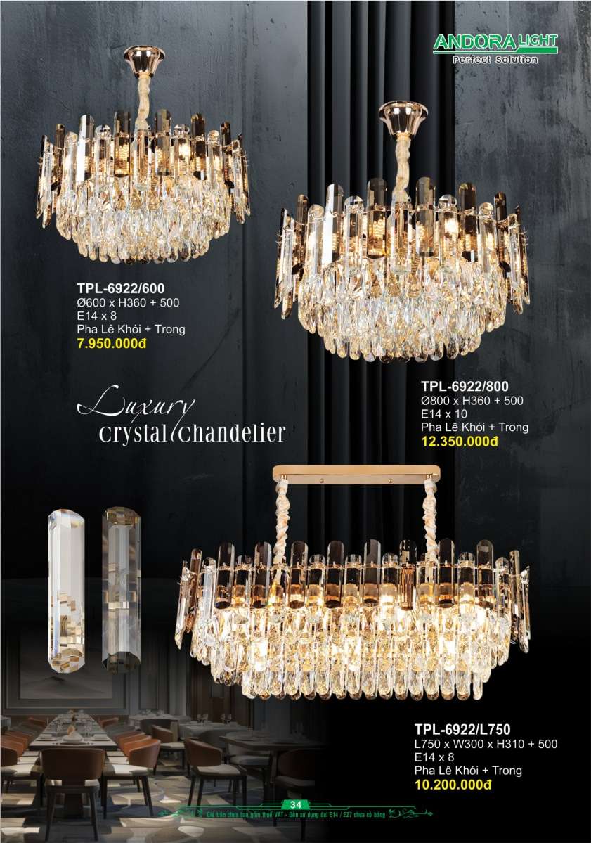 Đèn chùm Andora Light TPL-6922/600, TPL-6922/800, TPL-6922/L750