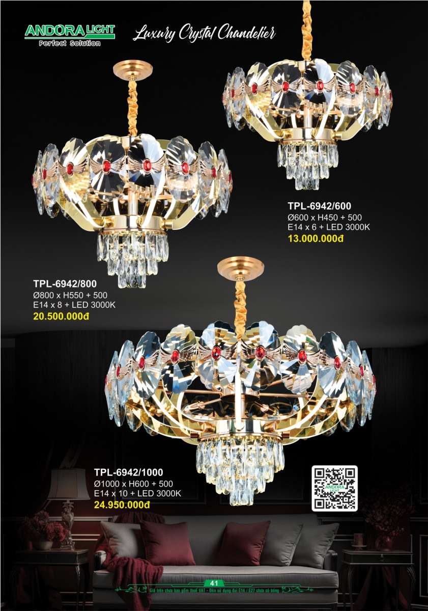 Đèn chùm Andora Light TPL-6942/600, TPL-6942/800, TPL-6942/1000