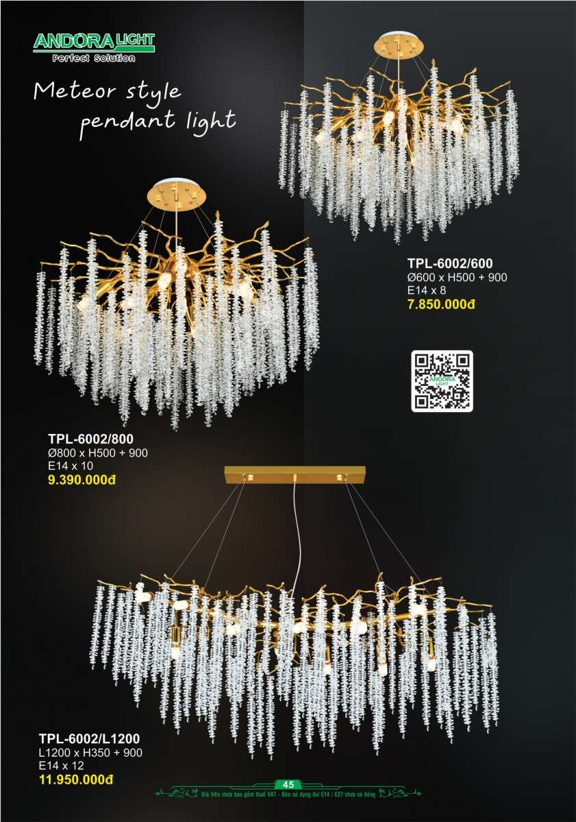 Đèn chùm Andora Light TPL-6002/600, TPL-6002/800, TPL-6002/L1200
